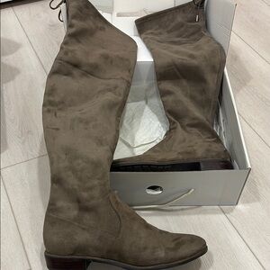 Suede Over-the-Knee Boots - Taupe